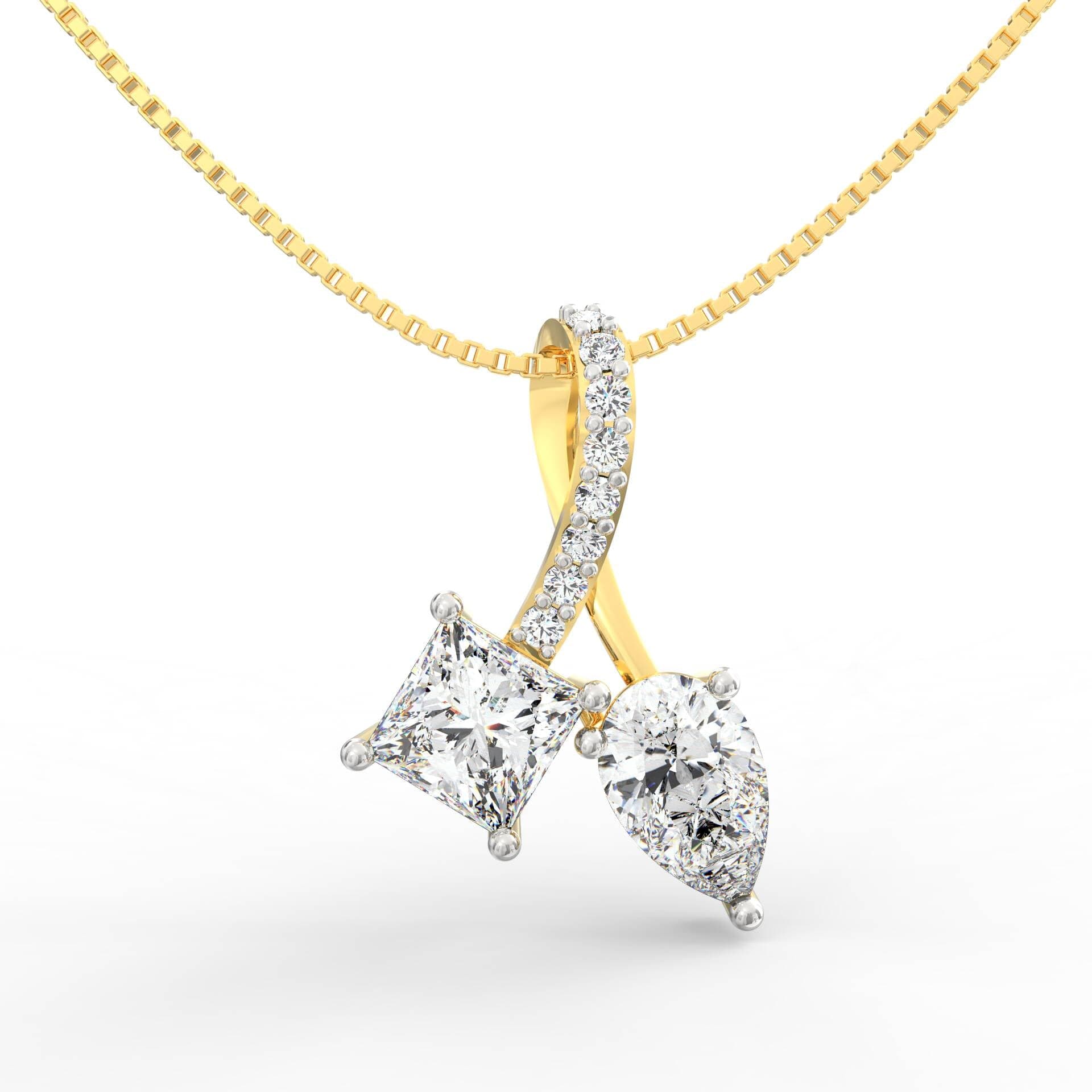 Celeste Embrace Pendant with 2.00 Ct TW Pear & Princess Cut Diamonds | BIS Hallmarked Gold