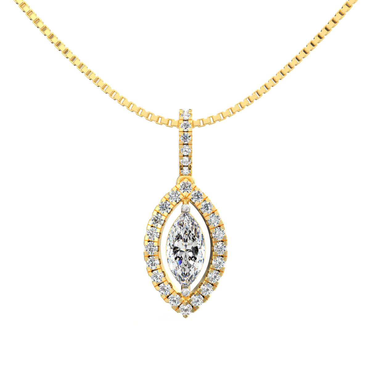 Lab Grown Diamond Pendant – Elysia Marquise Solitaire with Halo in BIS Hallmarked Gold