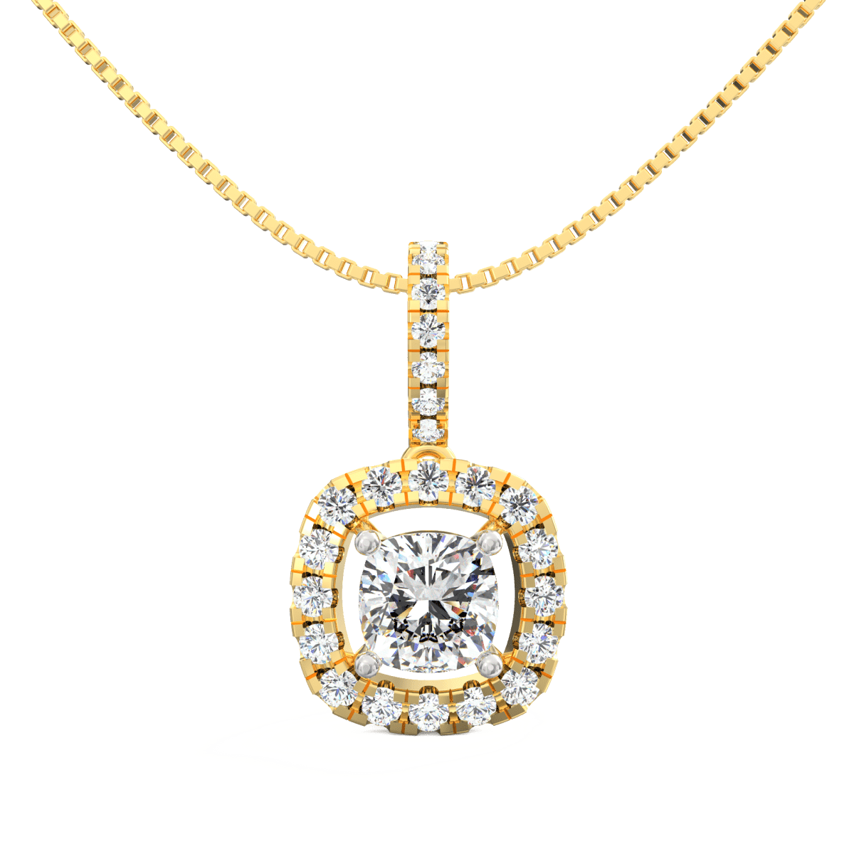 Lab Grown Diamond Pendant – Celestia Cushion-Cut Halo 0.75 Ct in BIS Hallmarked Gold