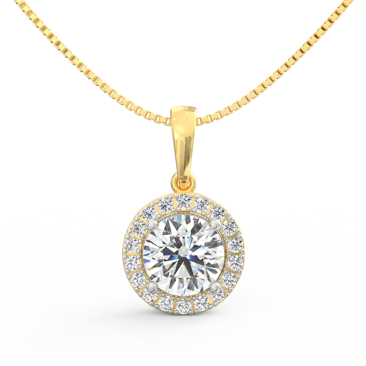 Lab Grown Diamond Pendant – Celestia Halo Solitaire in BIS Hallmarked Gold