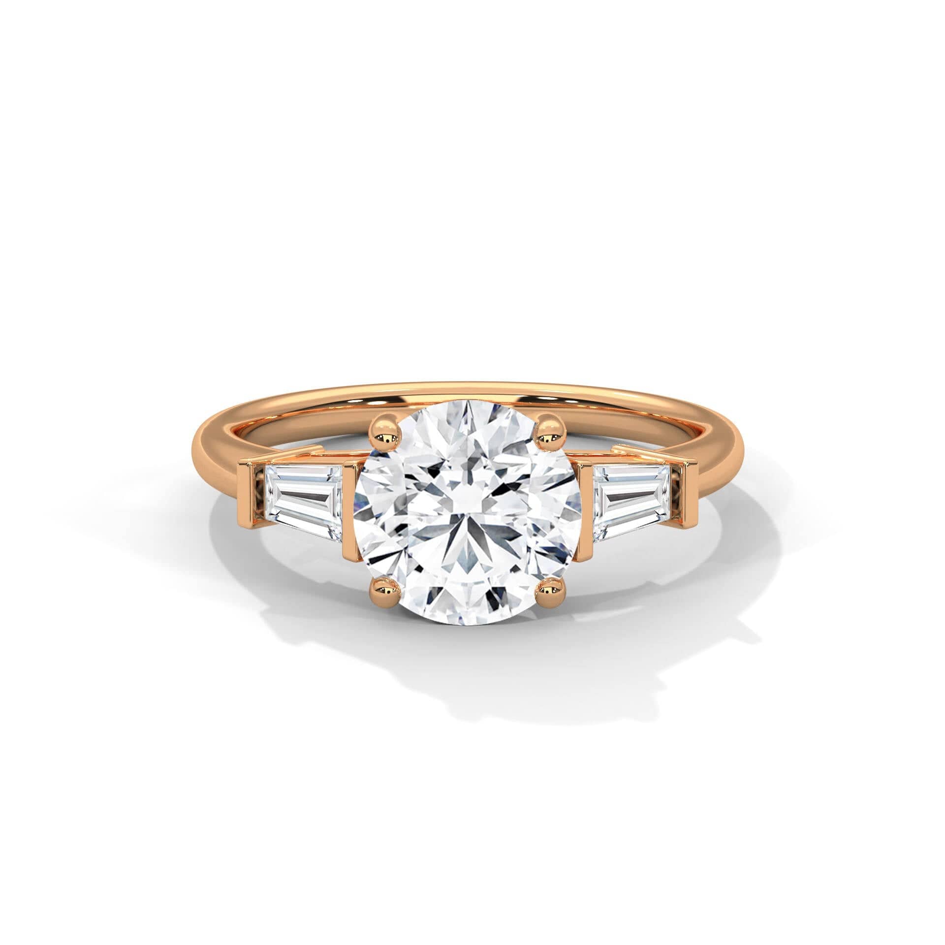 Soraya Solitaire Ring with 2.00 ct Round Center & Baguette Accents