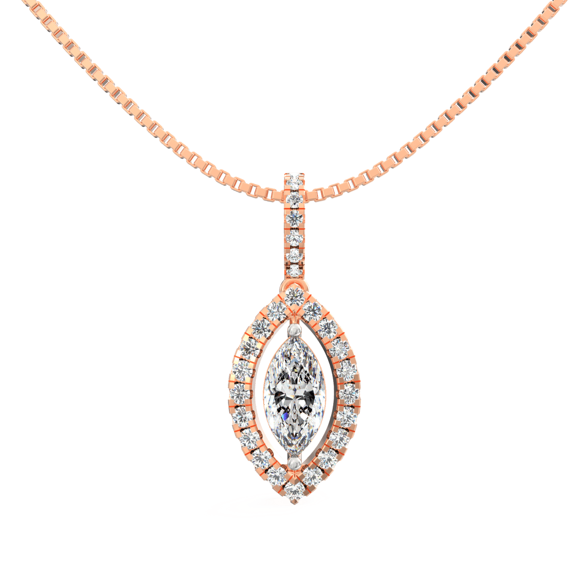 Lab Grown Diamond Pendant – Elysia Marquise Solitaire with Halo in BIS Hallmarked Gold