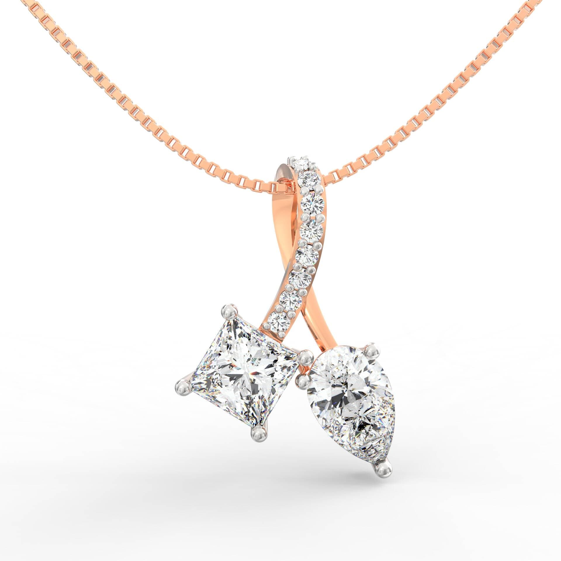 Celeste Embrace Pendant with 2.00 Ct TW Pear & Princess Cut Diamonds | BIS Hallmarked Gold