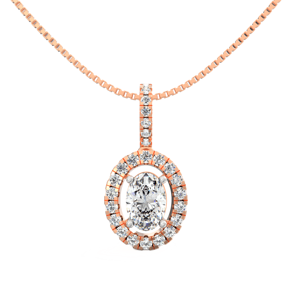 Lab Grown Diamond Pendant – Elira Oval Solitaire with Halo in BIS Hallmarked Gold