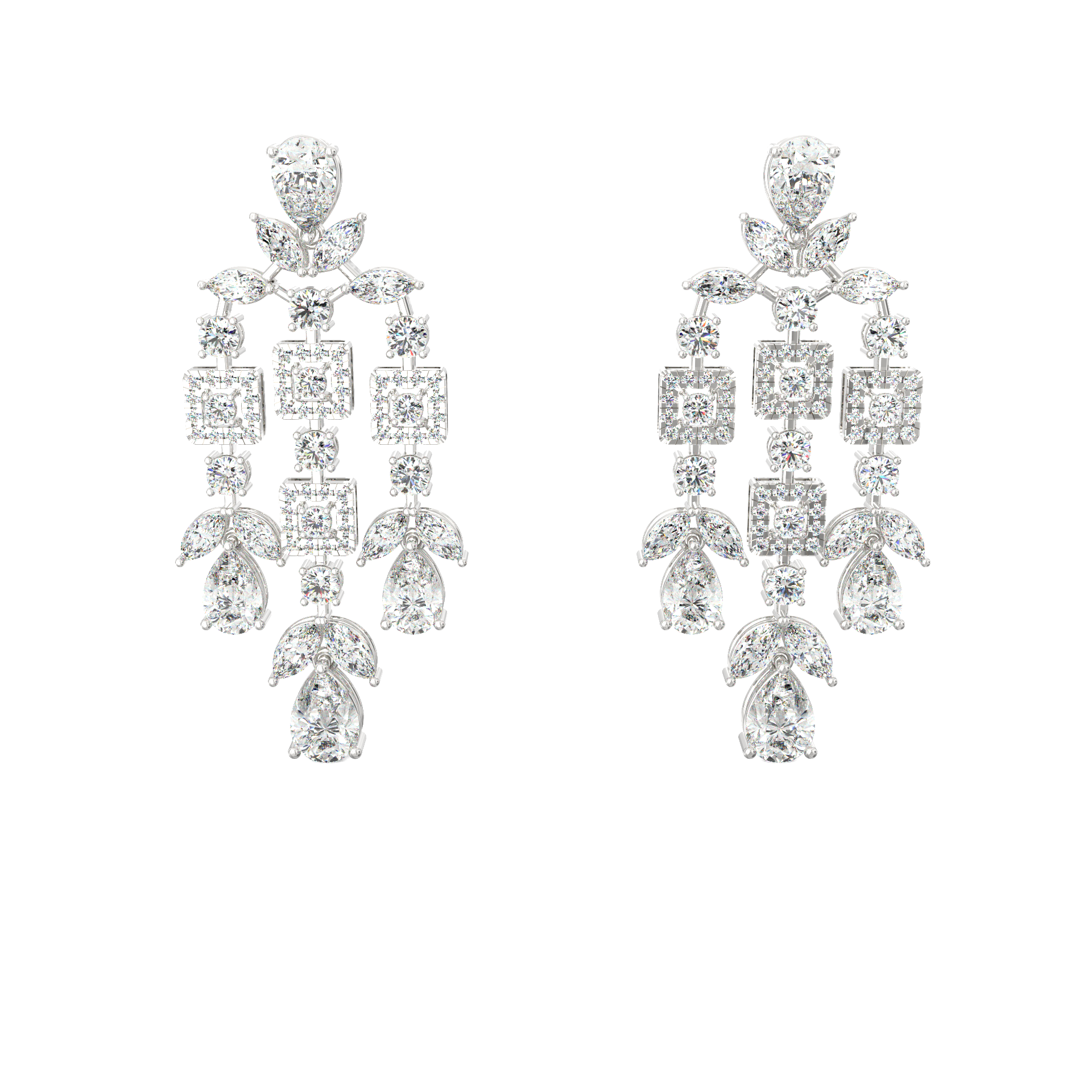 Elysia Multi-Cut Lab Diamond Chandelier Earrings in White Gold