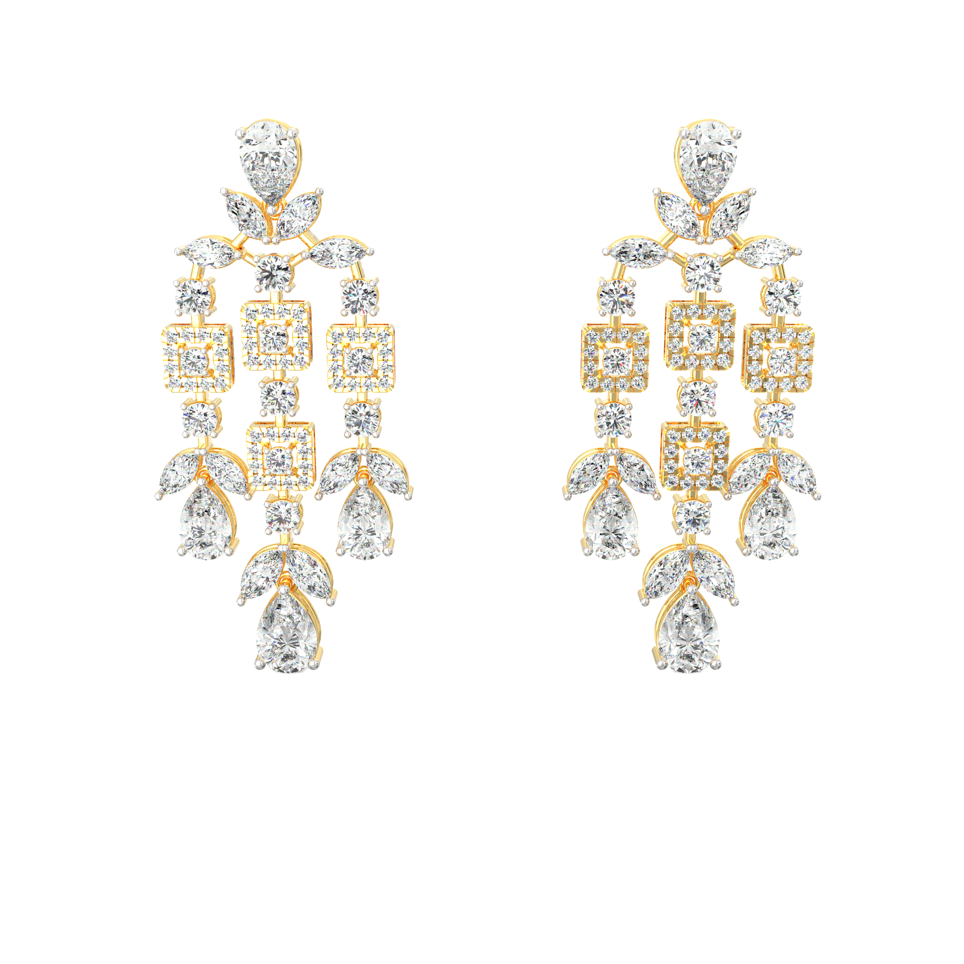 Elysia Multi-Cut Lab Diamond Chandelier Earrings in White Gold