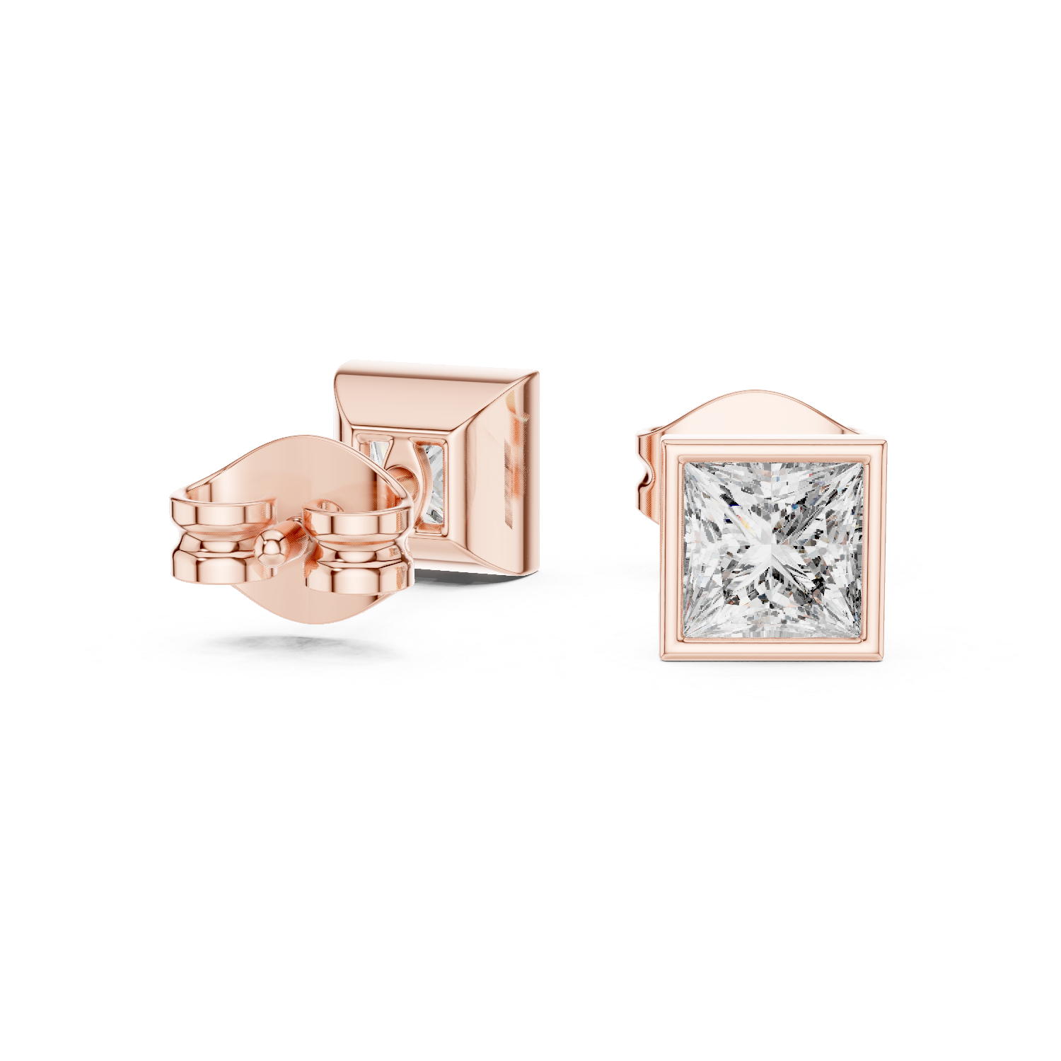 Linea Bezel Princess Lab Grown Diamond Stud Earrings