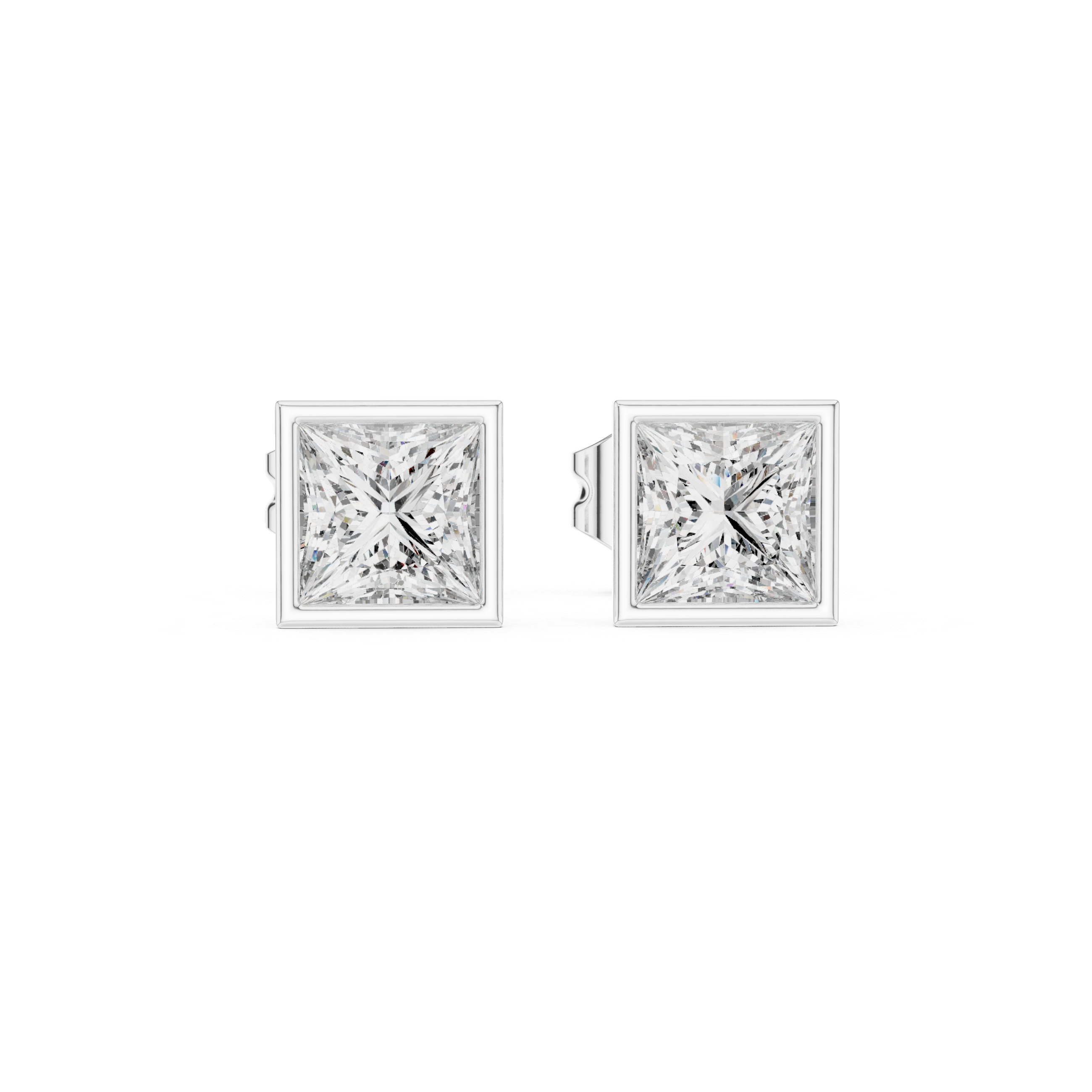 Linea Bezel Princess Lab Grown Diamond Stud Earrings