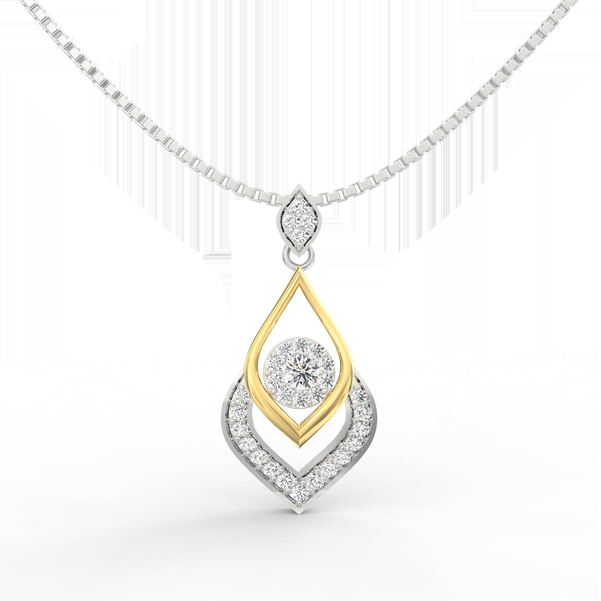 Two-Tone Teardrop Lab-Grown Diamond Pendant in BIS Gold – Dual Finish Design