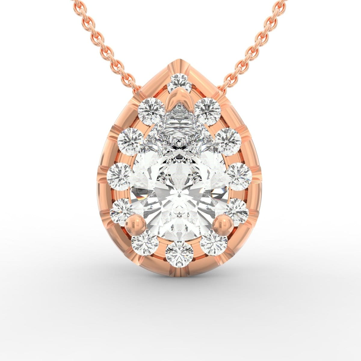 Elegant Splendor: Pear-Shaped Solitaire Diamond Pendant with Halo