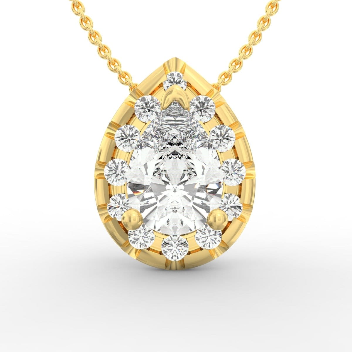 Elegant Splendor: Pear-Shaped Solitaire Diamond Pendant with Halo