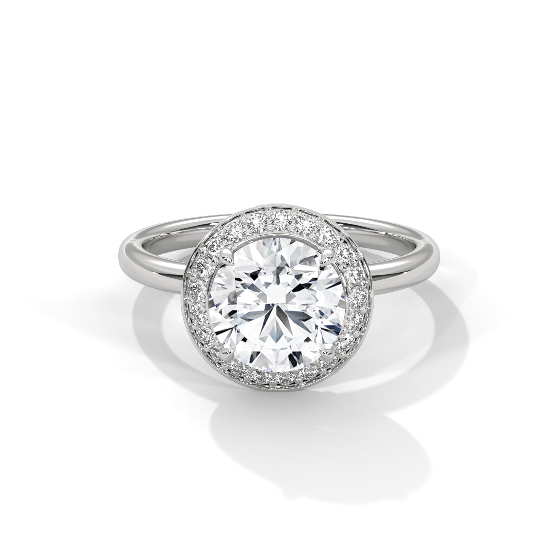 Aurelia 2.00 Ct Round Solitaire Halo Ring with Accent Diamonds