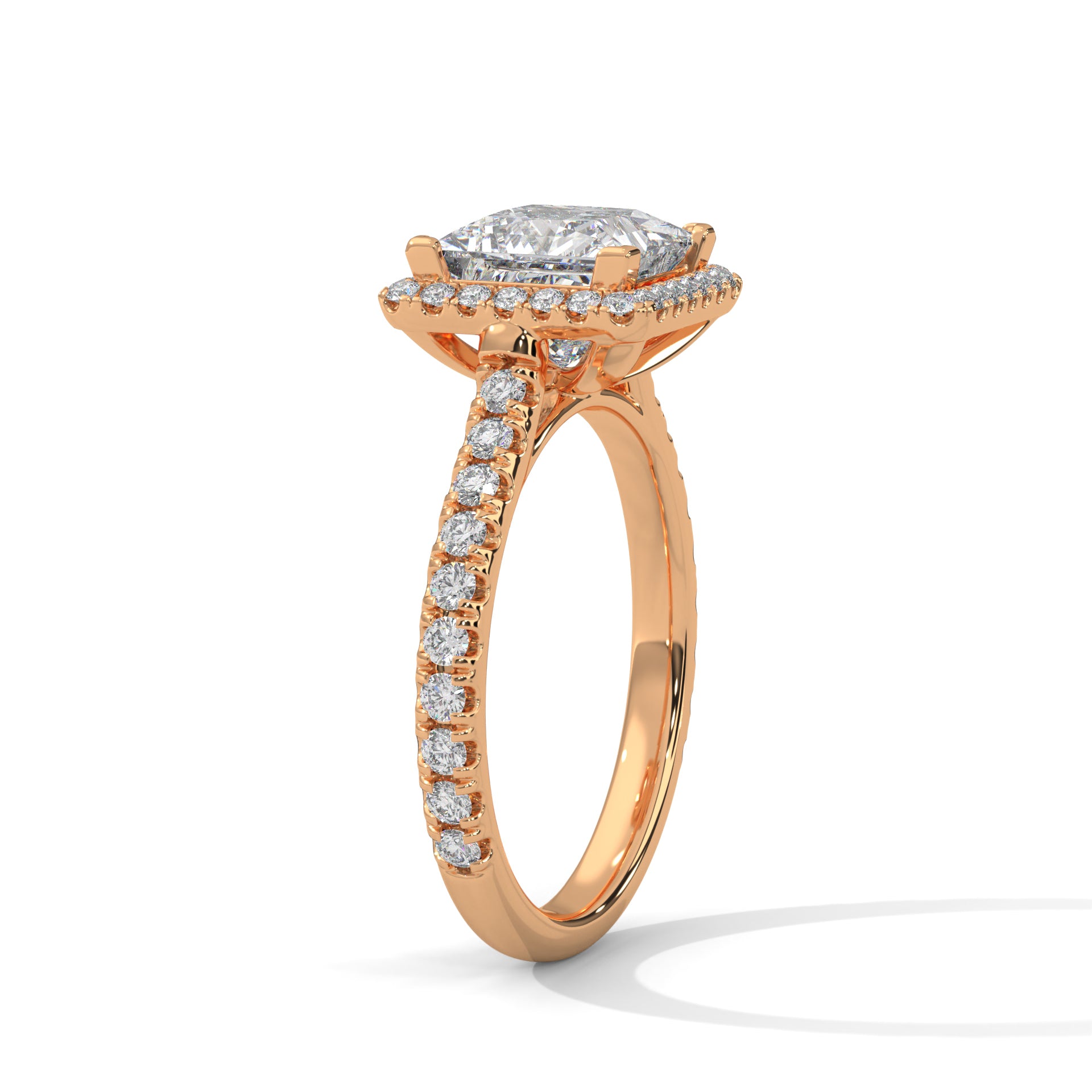 Aurelia 1.60 Ct Princess Solitaire Halo Ring with Accent Diamonds