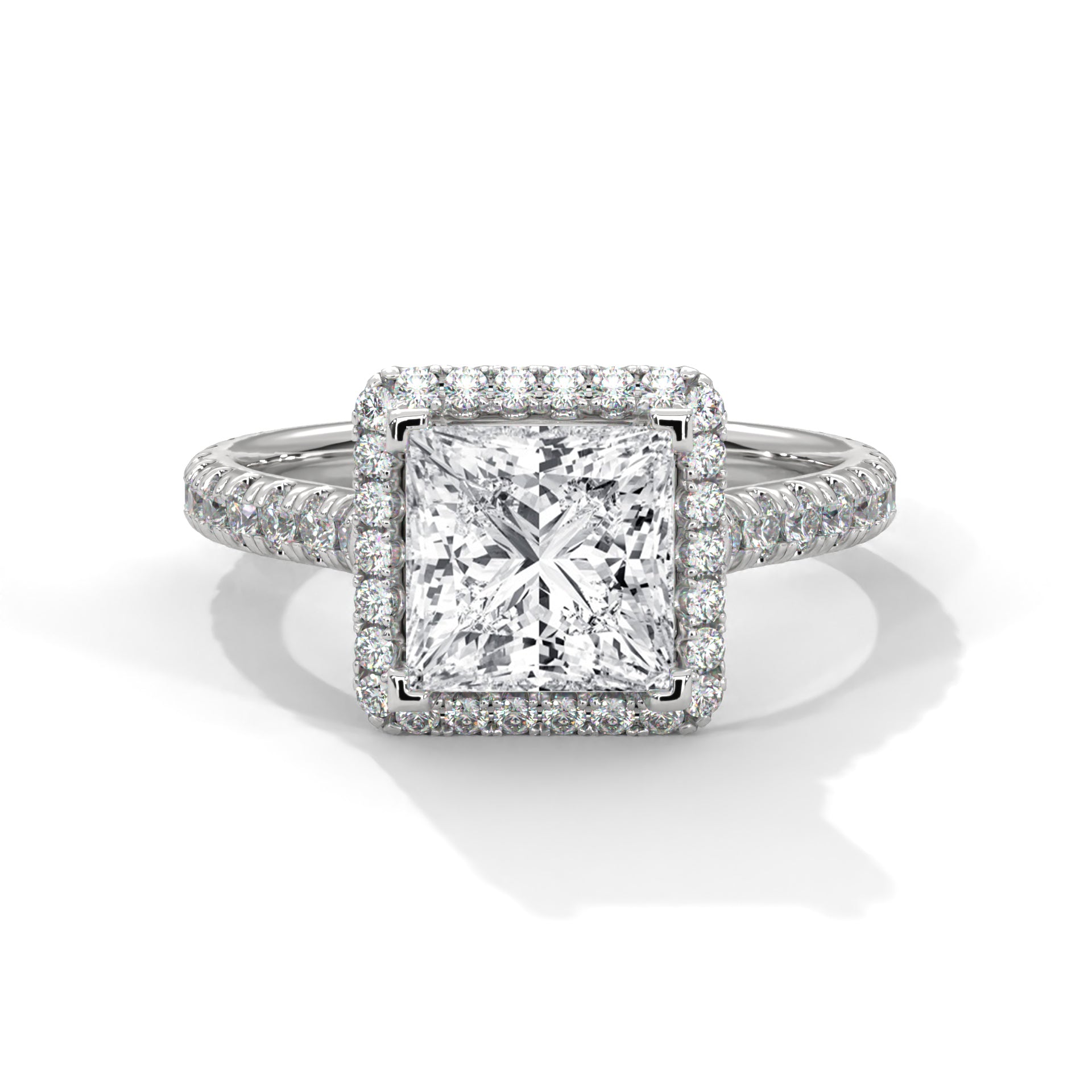 Aurelia 1.60 Ct Princess Solitaire Halo Ring with Accent Diamonds