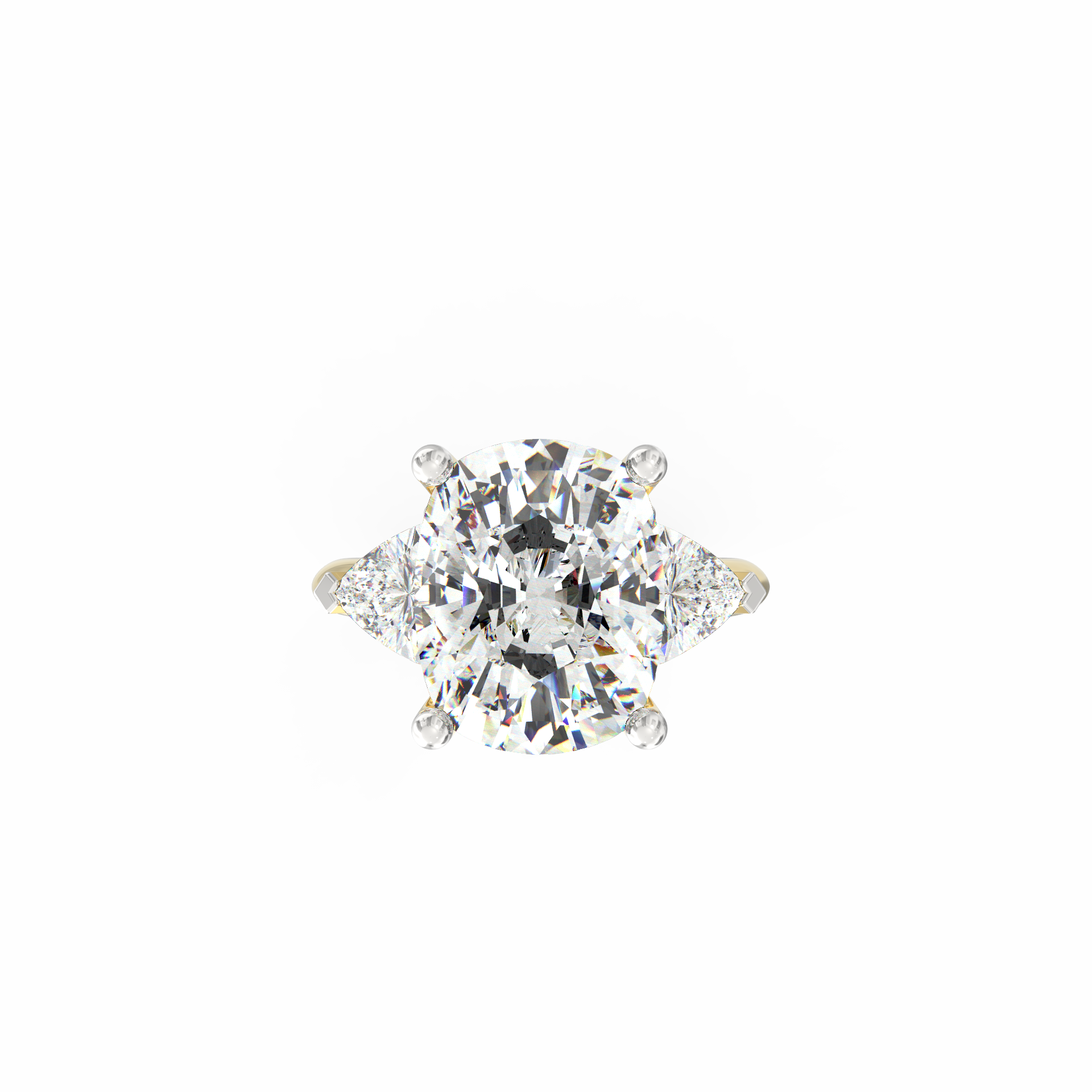 Ratnākara 6.35 Ct Cushion Cut Diamond Ring with Trillion Accents