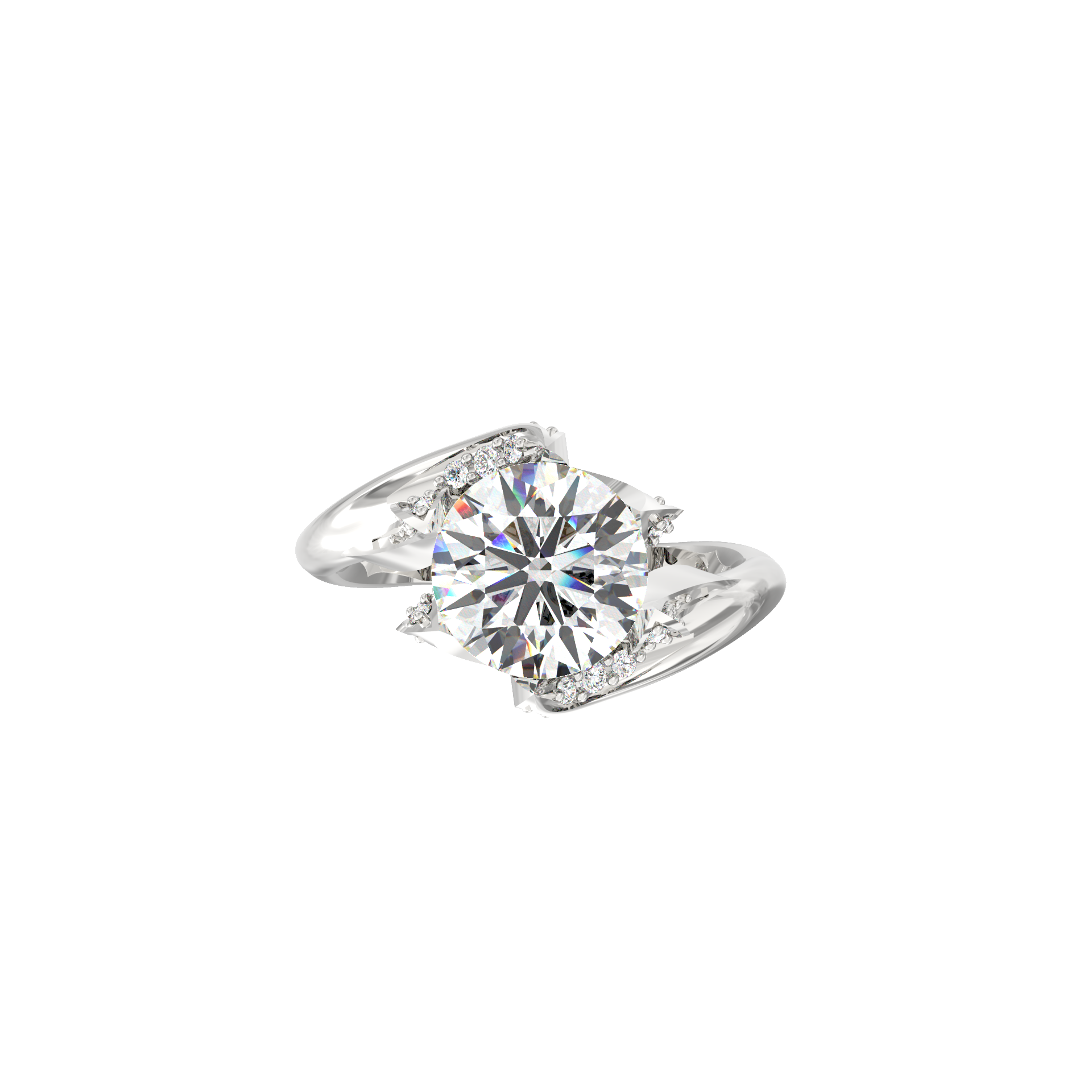 Vasudha 2.00 Ct Round Solitaire Diamond Ring with Accent Stones