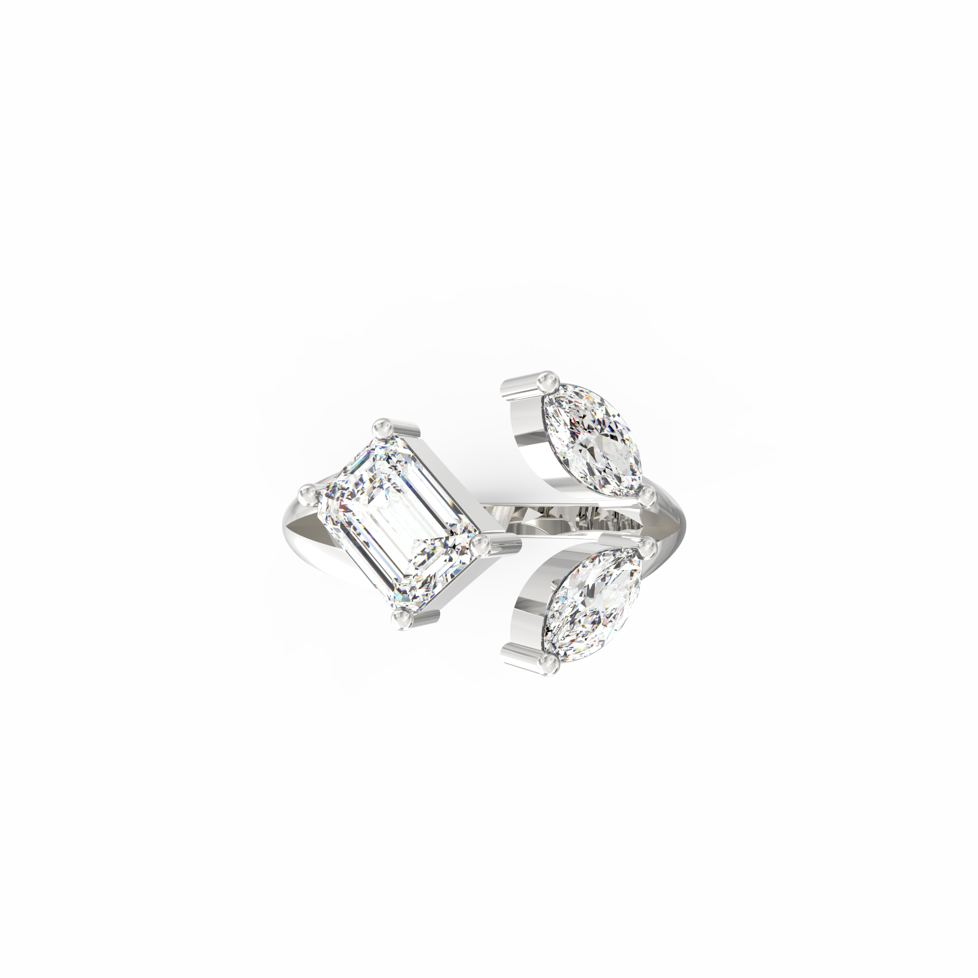 Aurevi Emerald and Marquise Lab-Grown Diamond Open Ring