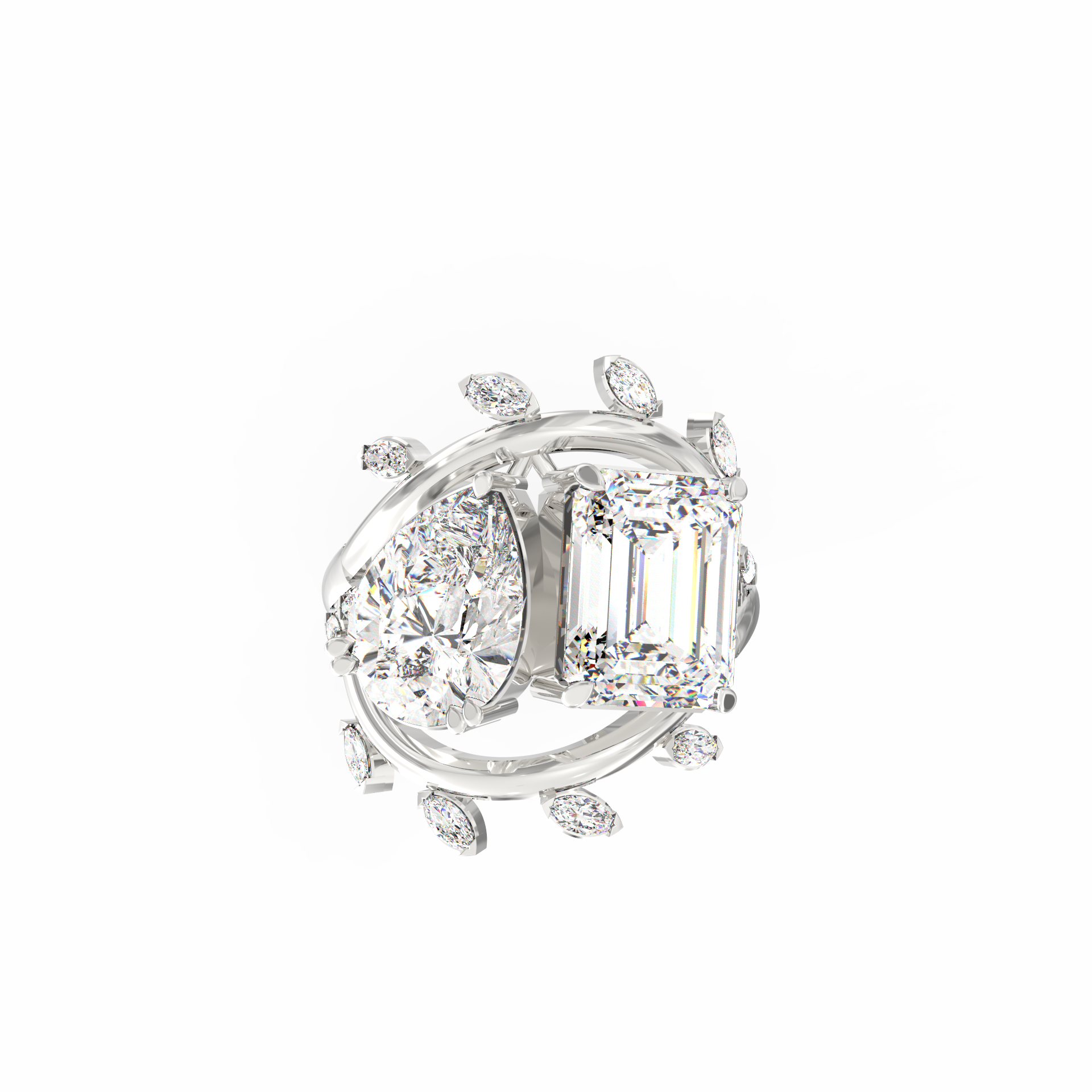 Vyanjana 2.50 Ct Emerald & 2.00 Ct Pear Dual Solitaire Lab-Grown Diamond Ring