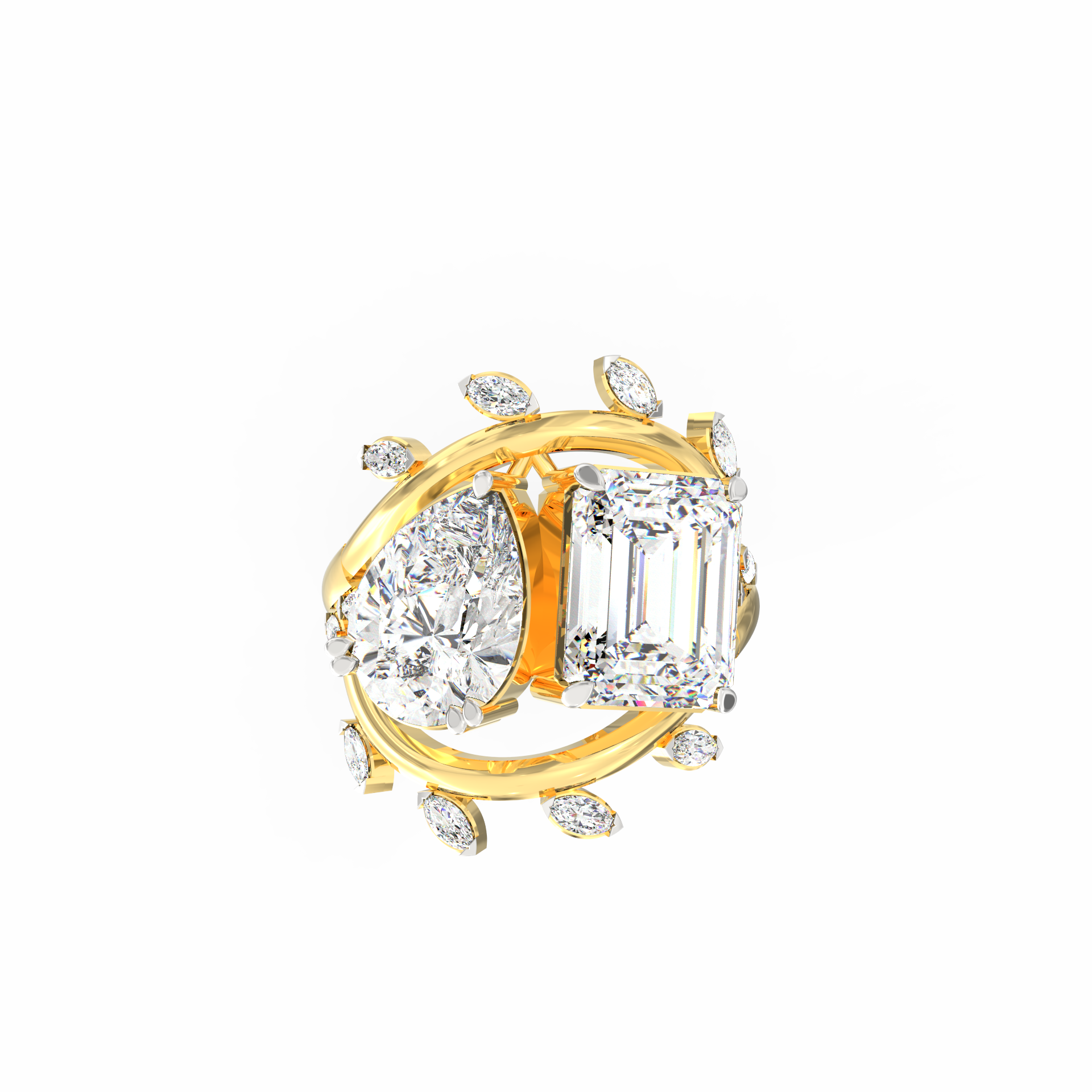 Vyanjana 2.50 Ct Emerald & 2.00 Ct Pear Dual Solitaire Lab-Grown Diamond Ring