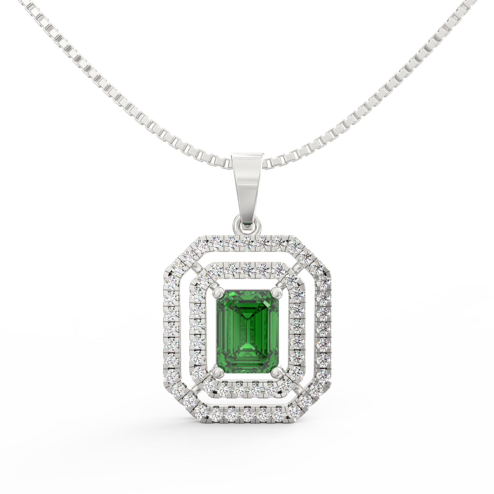Prithvi Synthetic Emerald & Lab Grown Diamond Pendant in 925 Sterling Silver