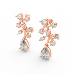 Angled view of rose gold floral earrings showcasing round lab grown diamonds and smooth petal design.
