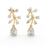 Front view of Aurelia yellow gold floral earrings with brilliant round lab grown diamonds in a polished bloom shape.
