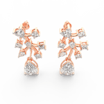 Side profile of rose gold floral earrings with push-back clasp and lab grown diamond floral pattern.
