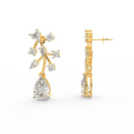 Side profile of yellow gold floral earrings with secure push-back clasp and radiant lab grown diamonds.
