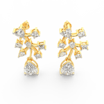 Top view of yellow gold bloom earrings showcasing round lab grown diamonds arranged in a clean floral design.
