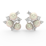 Front view of Aurielle Pearl Bloom white gold earrings with luminous pearl center and round lab grown diamonds.
