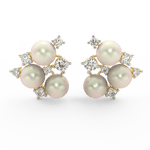 Front view of Aurielle Pearl Bloom yellow gold earrings with pearl center surrounded by round lab grown diamonds.
