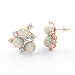 Side profile of rose gold earrings with secure push-back clasp, pearl center, and lab grown diamonds.
