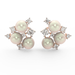 Front view of rose gold Aurielle Pearl Bloom earrings featuring round lab grown diamonds encircling a central pearl.
