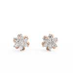 Front-facing rose gold solitaire earrings with floral edges and SGL certified lab grown diamonds.
