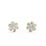 Front view of yellow gold solitaire diamond earrings with petal-inspired edges and lab grown diamonds.
