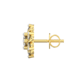 Side profile showing yellow gold setting and secure push-back clasp of solitaire earrings.
