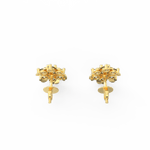 Top view of blooming petal-inspired yellow gold earrings set with sparkling lab grown diamonds.
