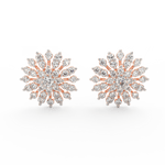 Front view of Celeste Radiance rose gold floral stud earrings featuring round lab grown diamonds arranged like petals.
