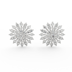 Front view of Celeste Radiance white gold floral stud earrings featuring round lab grown diamonds arranged in a bloom.
