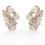 Front view of Celestia Pearl Bloom rose gold earrings with pearl center and lab grown diamond floral arrangement.
