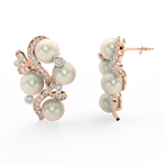 Side profile of rose gold earrings with push-back clasp, pearl center, and lab grown diamond petals.
