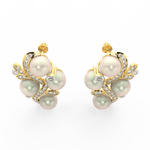 Top view highlighting yellow gold floral setting with lab grown diamonds surrounding luminous pearl.
