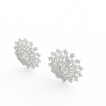 Angled view of white gold solitaire diamond studs showcasing brilliant lab grown diamonds and smooth finish.
