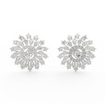 Front view of Celestia white gold solitaire earrings featuring radiant round lab grown diamonds in polished setting.
