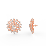 Side profile of rose gold solitaire earrings with secure push-back clasp and centered lab grown diamonds.
