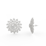 Side profile of white gold solitaire earrings with push-back clasp and round lab grown diamonds.
