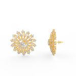 Side profile of yellow gold solitaire earrings with push-back clasp and radiant lab grown diamonds.
