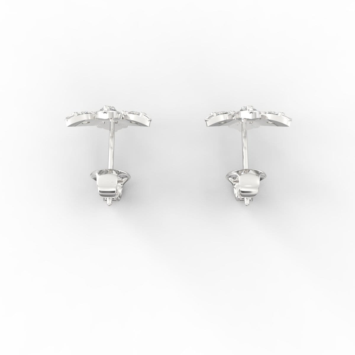 Top view of polished white gold studs featuring round SGL certified diamonds.

