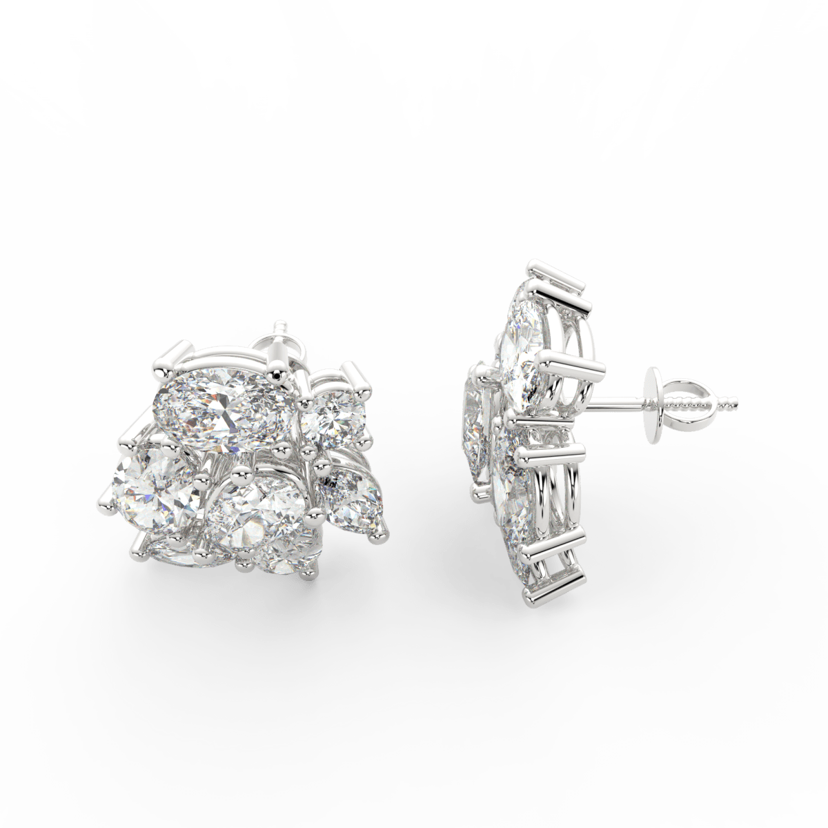 Side profile of white gold diamond ring with dual solitaire lab grown diamonds and sleek open band.
