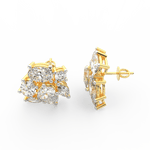 Side profile of yellow gold ring highlighting sleek open-top band with dual solitaire lab grown diamonds.
